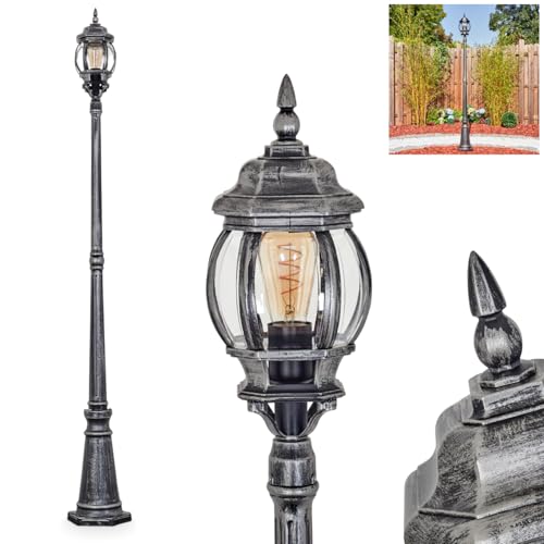 HOFSTEIN Kandelaber Lentua, Außenwegeleuchte aus Metall/Kunststoff in Schwarz/Silberfarben/Klar, Wegeleuchte im Vintage/Antik/Landhaus-Design für...