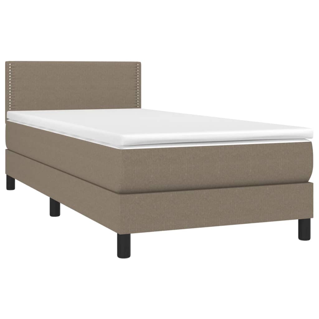 Cama individual con somier, 90 x 190 cm, en color topo con luces LED, cabecero de altura ajustable, colchón de muelles ensacados y cubrecolchón para jóvenes invitados dormitorio