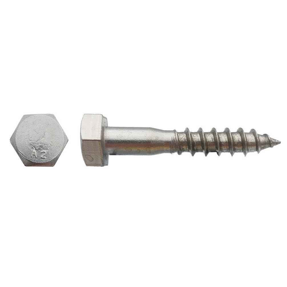 50 Tirefonds Bois Tête Hexagonale 8 x 160 mm - DIN 571 - Inox A2 - D-Work