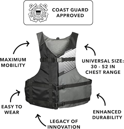 Stohlquist Fit Kids Life Jacket - High Mobility PFD Life Vest - Coast Guard Approved, Lightweight Buoyancy Foam, Fully Adjustable for Children | Unisex Children, 50-90 lb, Black/Grey