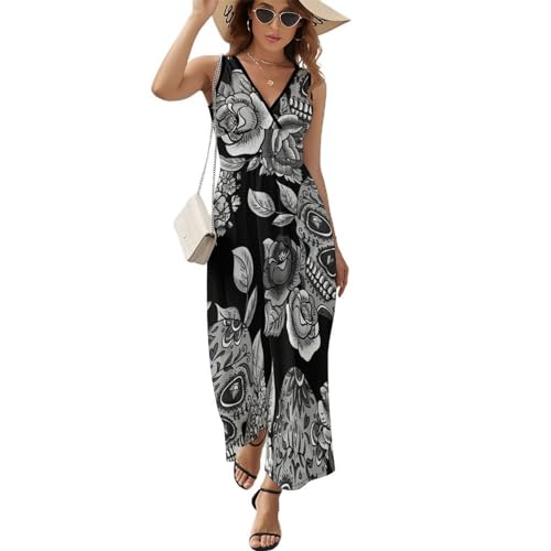 Robe de plage décontractée col V motif crâne pour vos vacances au soleil