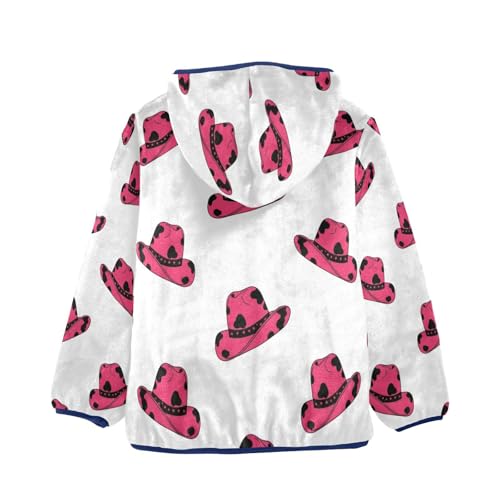 Pink Cowboy Hats Repeated Toddler Fleece Jacket Girl Boys Hooded Fleece Jacket Coat Warm Outwear Zip-up 3-10T2