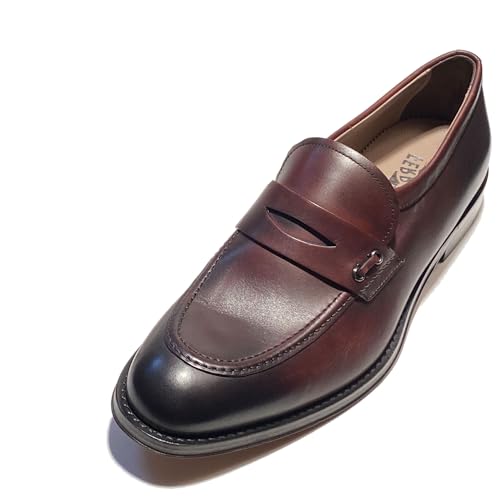 Penny Loafers Brown Pitt Calf Leather Men's Dress Slip-on Gancini (Salvatore
