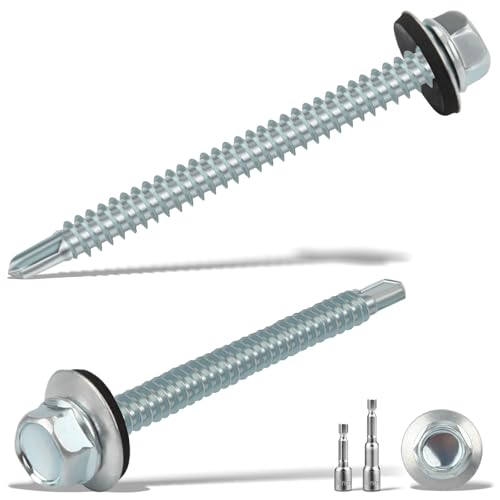 sturiz 50PCS 4.8x55 mm Self Drilling Screws for Metal Roofing Screws with Rubber Washers Hex Head Self Tapping Screws und 2 M8 Hex Socket Tech Screws Zinc Corrugated Roof Fixings for Tin Roof