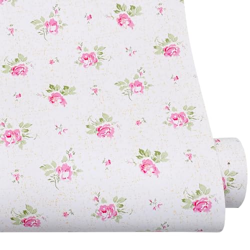 SimpleLife4U Pink Rose Furniture Protect Paper Removable Shelf Liner for Kitchen Cabinet Dresser Drawer Covering