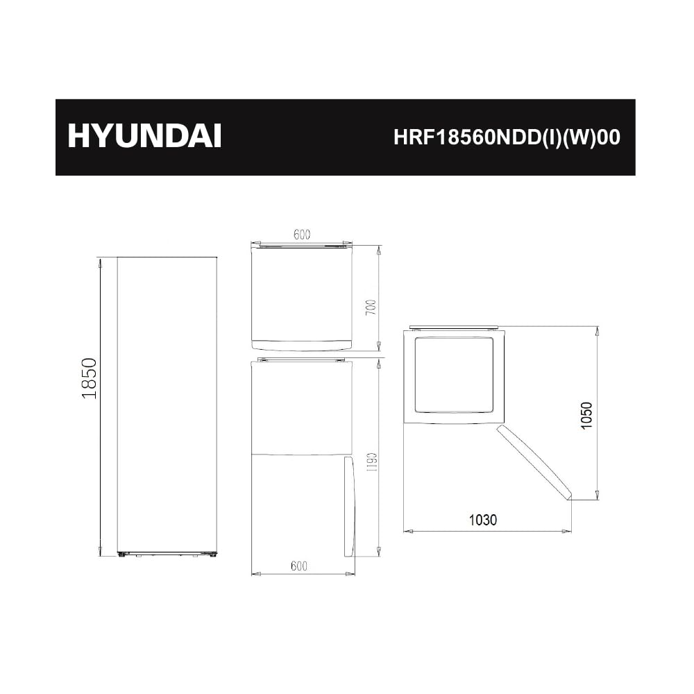 HYUNDAI Refrigerador Blanco, 1 Puerta. HRF18560NDDW00, Capacidad 359 Litros, No Frost, Motor Universal, 40 dB, Puerta Reversible, Apertura Tirador, Clase D