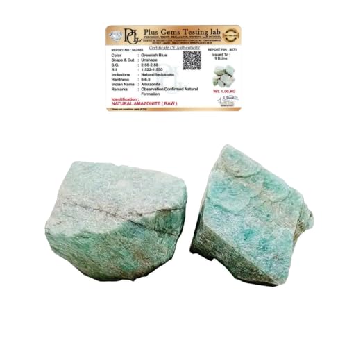 Image of Certified Amazonite Raw Stone 1 Kg | 3-5 Pcs of Natural Decorative Crystal for Home Decor with Authenticity Certificate | Calm Mind, Balance & Communication Gemstone | Home & Office Showpiece