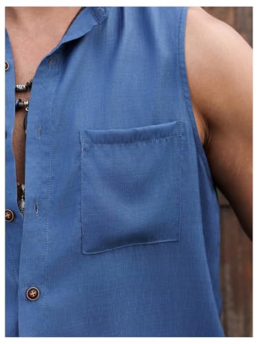 GORGLITTER Men's Sleeveless Mock Neck Button Up Boho Shirt Pocket Patched Outerwear Vest4