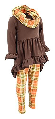 Image of Unique Baby Girls Kids Toddler 3pc Outfit Set Long Sleeve Cotton Blend Tunic Top Leggings and Scarf