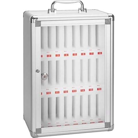 Vilcjson 24 Slots Cell Phone Locker - Aluminum Alloy Pocket Chart Storage Cabinet for Cell Phones, Wall Mounted Secure Cell Phone Lock Box with Key, Phone Lockbox with Handle for Classroom Office Gym Cover