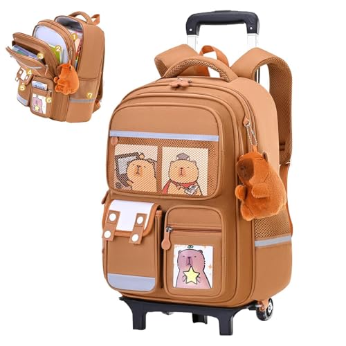 Mochila con ruedas, diseño Capybara, mochila escolar para niños, asa ajustable en altura con gran capacidad y características retráctiles para viajes, niñas, niños, negocios, avión, trabajo, estudio