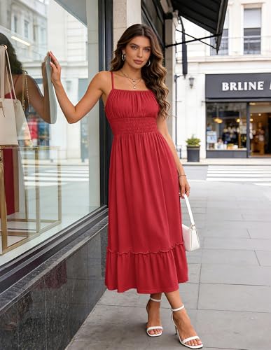 Image of GRACE KARIN Women's Summer Maxi Dress 2026,Smocked Ruched Bust Sundress with Adjustable Straps & Pockets-Beach Vacation Dress