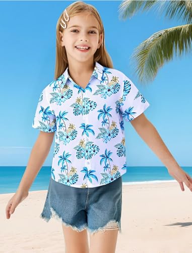 Image of Hawaiian Shirt for Boys Button Down Wrinkle Free Shirt Short Sleeve Funny Beach Casual Summer Print Top for Kids 4-15 Years