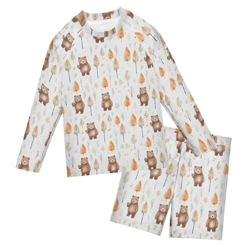 Bear Forest Toddler and Baby Boys' 2-Piece Swimsuit Trunk, Long Sleeve Rashguard Bathing Suit B0402749