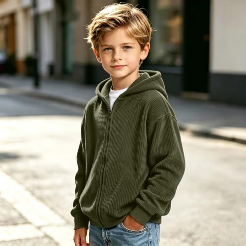 Boys Zip Up Hoodie Corduroy Knit Sweatshirts Long Sleeve jacket 3-14 Years - image 3