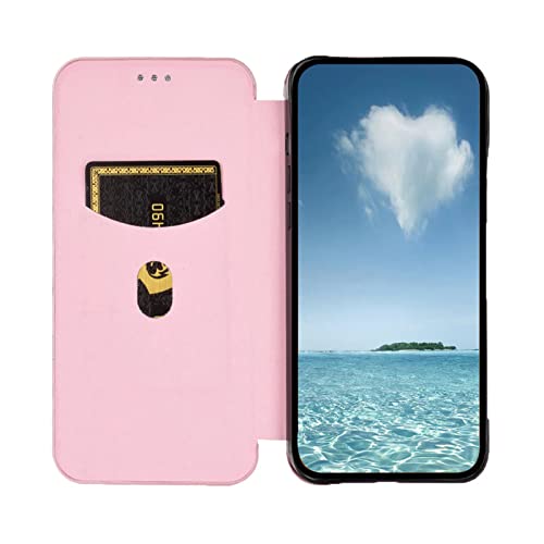 COQUE Fairphone 5 Case, Leather Flip Wallet Case with Card Slot, Carbon Fiber Leather TPU Case for Fairphone 5-Pink - Image 4