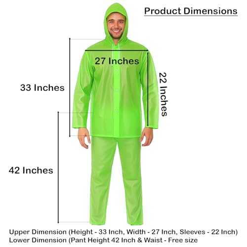 Image of Allextreme EVA Rainsuit Set 75 GSM with Adjustable Hood Full Sleeves Lightweight Raincoat with Pants waterproof Outdoor Travel Rainwear for Bike Riders Men (Pack of 1, Neon Green Color)