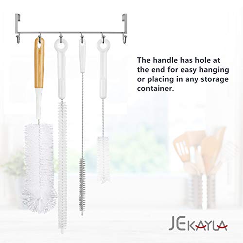 Jekayla Bottle Brush Cleaner Set - Long Water Bottle and Straw Cleaning Brush for Narrow Neck Bottles, Hydro flask, Thermos, S’Well, Pipes, Contigo, Straws Baby Bottles, Kettle Spout Brushes, 5 PACK