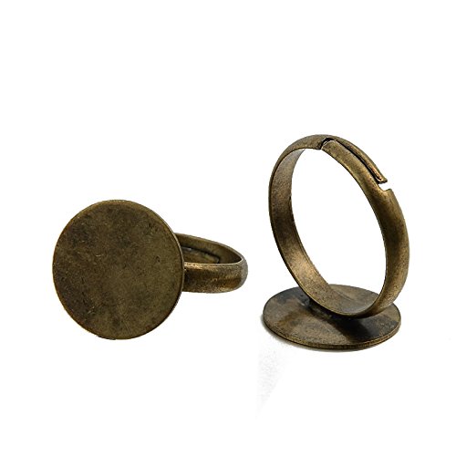 Pandahall 20pcs Adjustable Brass Pad Ring Setting Components for Jewelry Making Flat Round Nickel Free 17mm Tray: 14mm