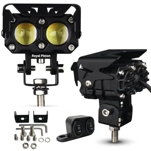 Image of 2 Lens LED Fog Light with Switch for Bikes, Cars, SUVs |120W Aux Light with Wide Coverage, Crystal-Clear LED White /Yellow Beam|6 Months Warranty