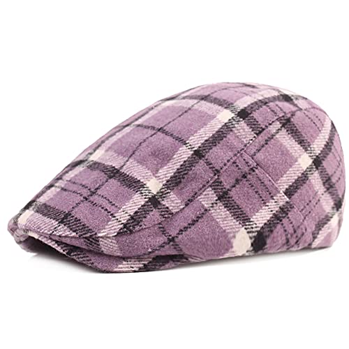 KEKY Men Women's Plaid Newsboy Hats for Fall Winter Outerwear Warm Purple Ivy Cap Golf Visor Hat (Purple Plaid), One Size