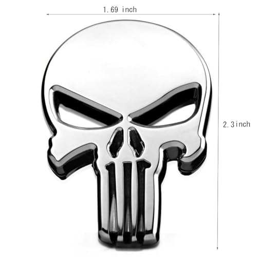 Image of Skull Metal Car 3D Sticker Emblem for Car Motorcycle Scratched Decorative Car Logo Side Tail Logo (Silver)