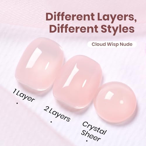 Image of Beetles Cloud Wisp Nude Gel Nail Polish - 15ML Full Size Neutral Jelly Pink Nail Polish Base Color Nail Concealer Sheer Translucent Effect Soak Off UV LED French Nail Art Salon DIY Manicure Gifts