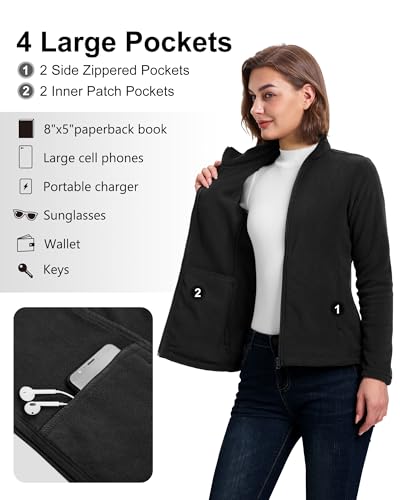 33,000ft Women's Zip Up Fleece Jacket, Long Sleeve Warm Soft Polar Lightweight Coat with Pockets for Winter3