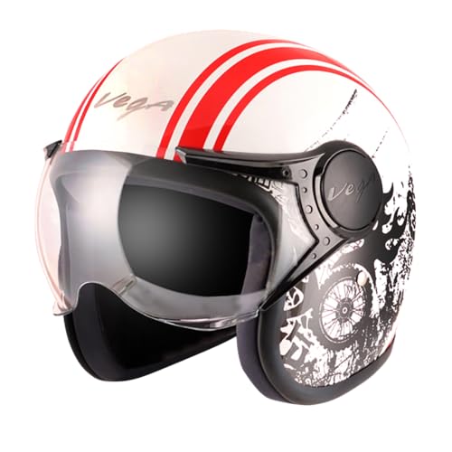 Image of Vega Jet Old School W /Visor White Red Helmet-L