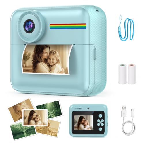 Image of GRENARO Instant Photo Camera, 1080P Toy Camera for Kids with Print, Built-in Puzzle Games & MP3, 2.4 inch HD IPS, 35 Filters, 16x Zoom, Christmas & Birthday Gift for Ages 3-12 (Blue)