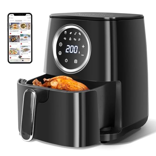 Aigostar Odin - Friggitrice ad Aria, 8-in-1 Menu, Friggitrice Senza Olio da 1400W, 4.2L, Touch Screen LED, Slot Raccogli Cavo, Senza BPA, Cestino Antiaderente Rimovibile, Nero