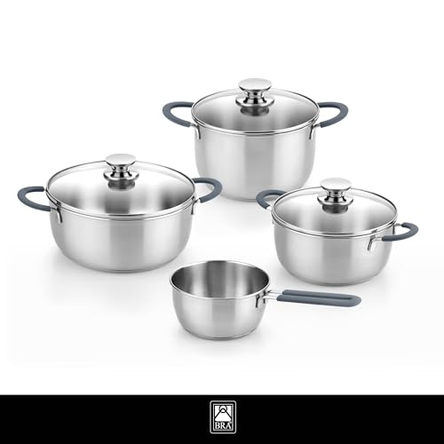 Miniatura 3 de BRA Master | Batería de cocina 7 piezas, Acero Inoxidable 18/10, Sin Antiadherente, Mango recubierto de Silicona, Apto para todo tipo de cocinas, Incluida Inducción