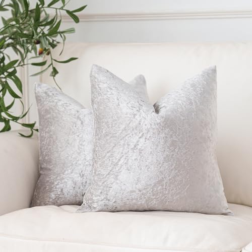 NiNi ALL Velvet Throw Pillow Covers Pack of 2 Silver Grey 18x18 I...