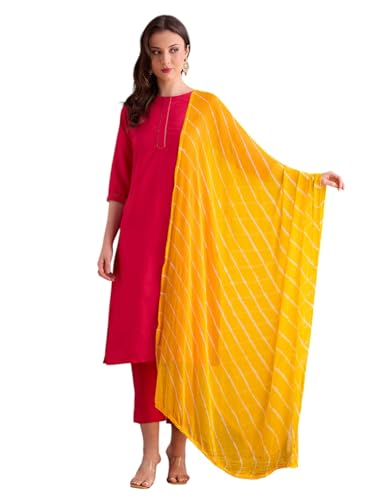 Image of DUPATTA BAZAAR Women's Leharia Dupatta with Pom Pom Lace