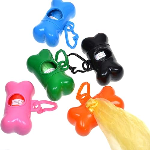 Image of Poop Bag Dispenser - Bone Shaped Pet Dog Waste Bag Holder - Plastic Garbage Bag Dispenser Carrier Case Includes 1 Roll (15 Bags) - Large, Earth-Friendly, Leak-Proof Pet Waste Bags (Black)