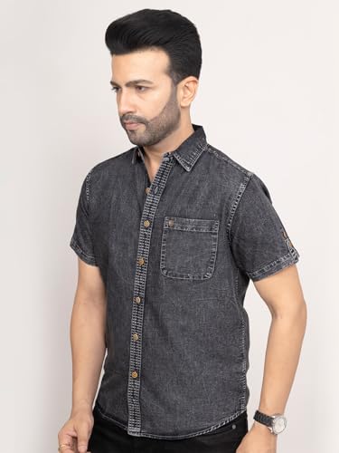 Image of Men's Denim Casual Shirts for Men | Half Sleeve Shirt | Regular Fit