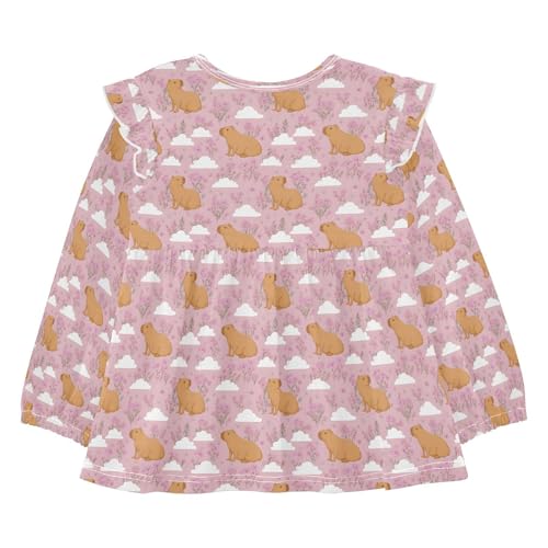 Capybaras Flowers Cloud Girls Shirts Cotton Long Sleeve Ruffle Toddler Tee Tops2