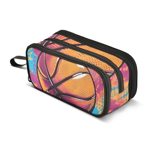 Image of Bolaz Basketball Pop Art Design Pencil Case Large Capacity Pen Bag with Compartment Students Stationery Organizer Pencil Pouch Marker Case for School Office Work, A02B22026