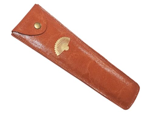 Tiendas LGP - Funda Abanico de Piel, Estuche protector de Abanico. Protege y alarga la vida de tu Abanico, fabricado artesanalmente (25 x 8 x 1,5 cm) Naranja