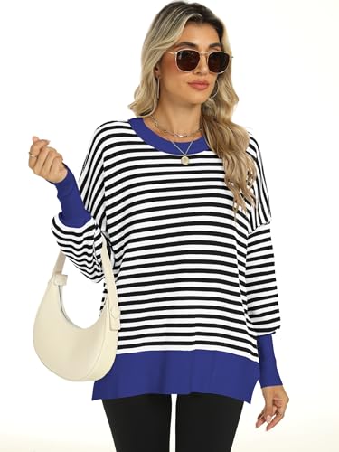 Image of ANRABESS Women Oversized Sweaters Batwing Long Sleeve 2026 Fall Outfits Crewneck Casual Knit Side Slit Fashion Pullover Top
