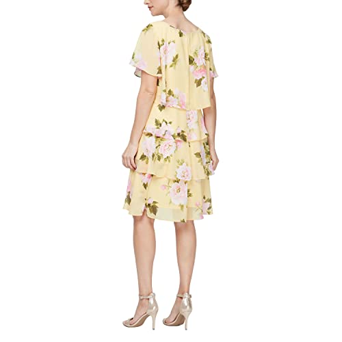 Image of S.L. Fashions Women's Short Sleeve Floral Tiered Chiffon Cocktail Spring /Summer Dress, Wedding Guest Dress