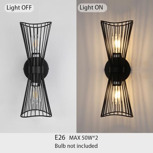 Image of Black 2-Light Vanity Wall Sconce Farmhouse Light Fixtures Over Mirror Modern Up and Down Sconces Large Wall Light Hardwired Wall Lamp for Hallway Bedroom Kitchen Bathroom
