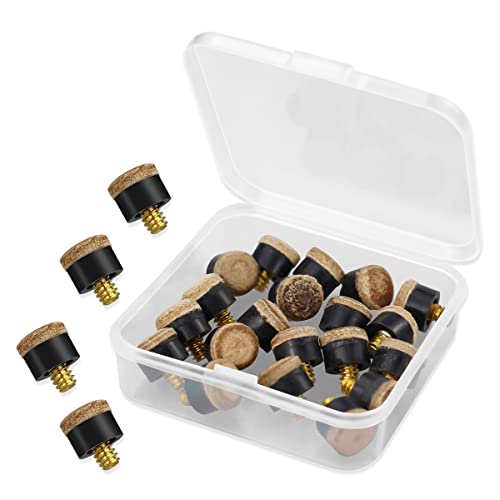 LICQIC 10 Pcs Pool Cue Tips Screw On 10 mm Pool Queue Tips with Plastic Storage Box for Pool Cues and Snooker Brown