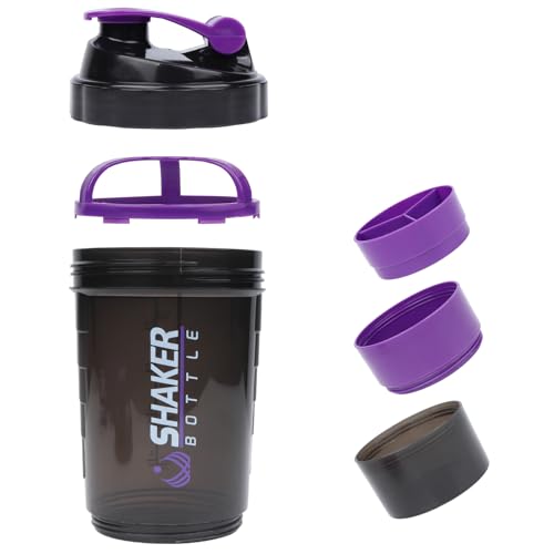 VIGIND Protein Shaker 500ml, Eiweiß Shaker mit Kugel, Auslaufsichere Sport Shake Flasche für Gym, Proteinpulver Shaker Becher mit Lagerung, inkl. Drahtgitter für klumpenfreie Proteinshake (Lila)
