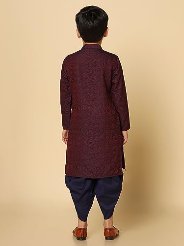 Image of KISAH Kid's Full Sleeves Silk Blend Knee Length Woven Design Purple Kurta Dhoti Set (11-12Y)