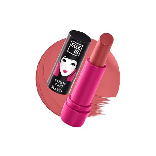 Elle 18 Color Pops Matte Lipstick, Pink Stylist, Moisturising Bullet Matte, with Vitamin E, Highly Pigmented, Infused with Jojoba Oil and Shea Butter | 4.3 g