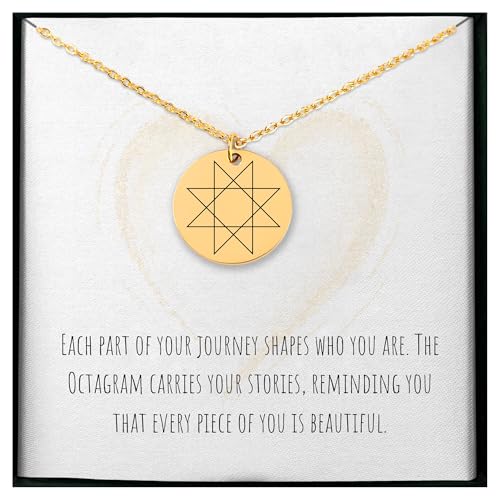 Octagram Pendant Necklace - Custom Engraved Star Charm - Personalized Sacred Geometry Jewelry - Spiritual Protection Symbol - Meaningful Gift - Symbolic Pendant - Disc Charm