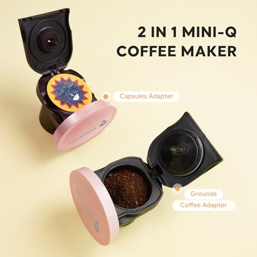 Image of RECAFIMIL MINI Q 2-in-1 Single Serve Coffee Maker - Brew K-Cups or Ground Coffee (4-8 oz) - Compact Americano Coffee Brewer with Reusable Filter (Pink)