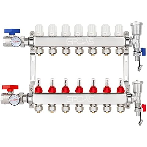 GPOAS 10-Loop Radiant Floor Heating PEX Manifold Stainless Steel Floor Heat Manifold Kit with for Hydronic Radiant Floor Heating Cover