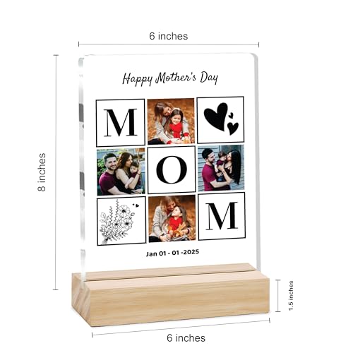 Image of Giftplease Customized Photo Frame With Wooden Stand | Personalised Printed Photo & Text Frame | Gift For Mom | Birthday | Mother's Day | (Transparent, 6x8 Inches, Tabletop) m 03